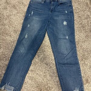 Nicole Miller Blue Straight Leg Jeans with Distressed Details